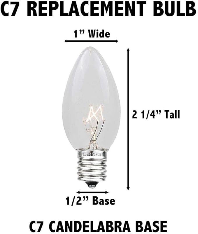 Novelty Lights 25 Pack C7 Warm White Outdoor Globe Bulbs, Light Bulbs Glass Vintage Filament Bulbs, Vintage Christmas Replacement Bulbs