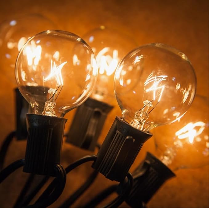 GOOTHY G40 Replacement Bulbs, 120V 5W Incandescent Light Bulbs, E12 Candelabra Base, 1.5 Inch Clear Globe Replacement Light Bulbs for Indoor Outdoor String Lights, Warm White -25 Pack