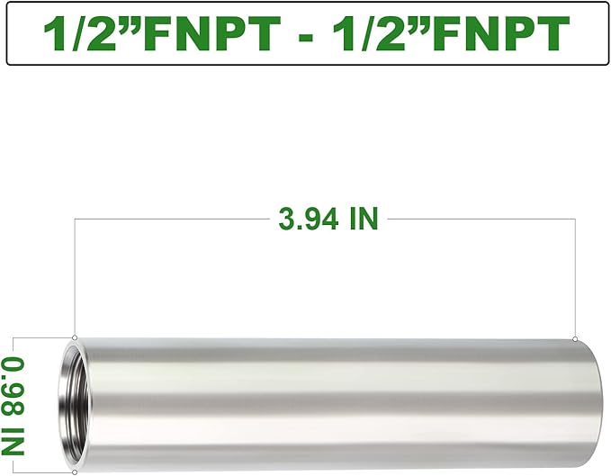 TAISHER 2PCS Stainless Steel Pipe Fittings, 1/2" NPT x 1/2" NPT Female Threaded, 4" Length Nipple Cast Pipe