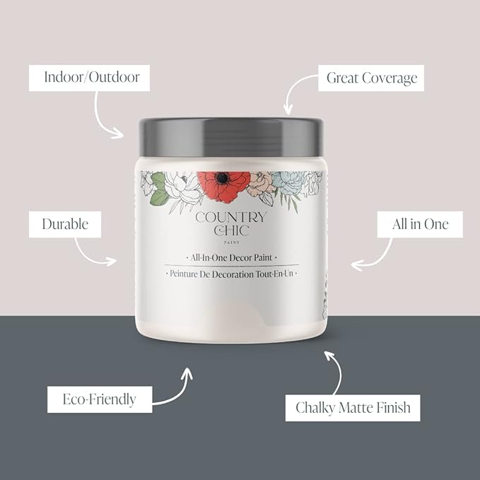Country Chic All-in-One Chalk Paint for Furniture, Cabinets, Home Decor, Eco-Friendly, Matte Finish, Built-In Primer & Top Coat for Wood, Metal - Crinoline (Off White) - Pint 16 oz (475 ml)