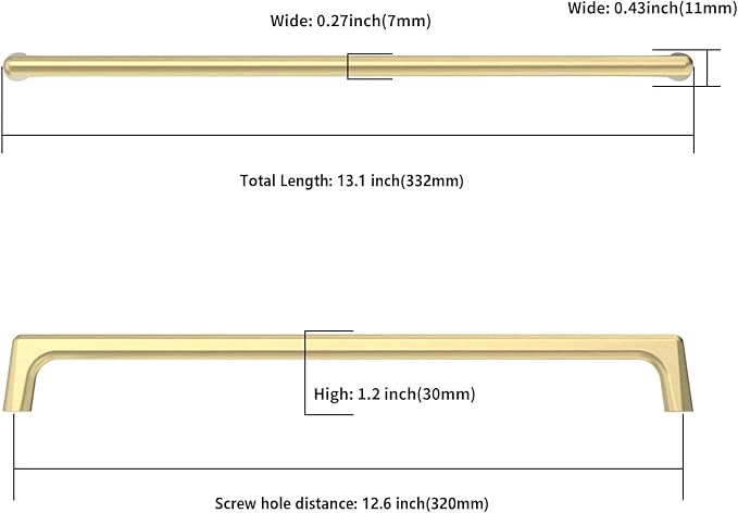 6 Pack Brushed Gold Cabinet Pulls 12.6 Inch Kitchen Cabinet Handles Cabinet Hardware Kitchen Handles for Cabinets Wardrobe Pulls Gold Dresser Pulls Drawer Handle