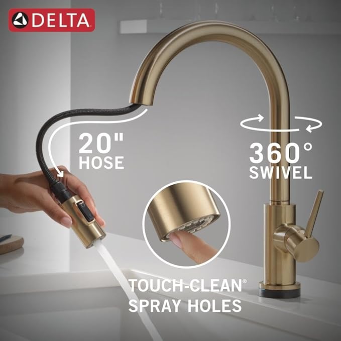 Delta Trinsic Touchless Kitchen Faucet with Touch Technology, Brushed Gold Kitchen Sink Faucet with Pull Down Sprayer, Single Hole, Champagne Bronze 9159TL-CZ-DST