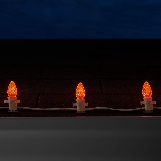 Wintergreen Lighting 25 Pack OptiCore C7 LED Christmas Light Bulbs - Replacement LED Christmas Lights Heavy Duty Premium Outdoor Christmas Lights, E12 Base (Amber/Orange Faceted)