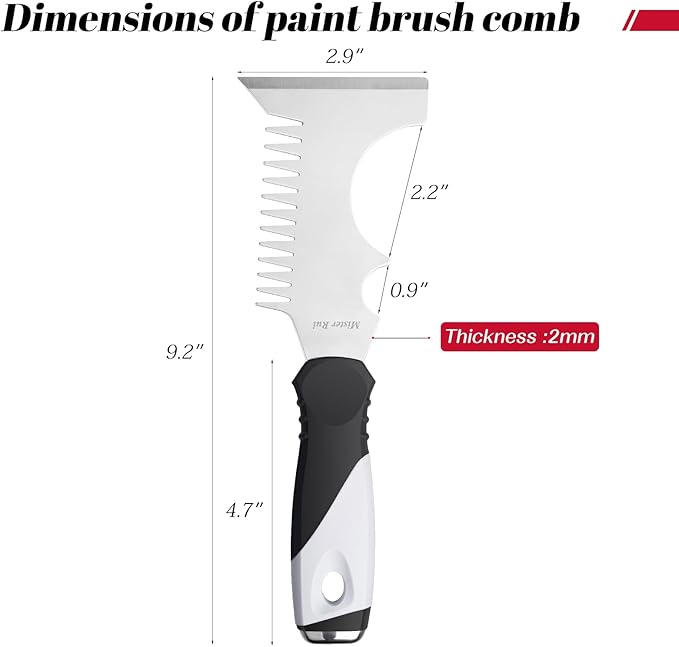 Mister Rui 5 in 1 Paint Brush Comb and Roller Cleaner Tool, Stainless Steel Paint Brush Cleaner with Hammer Base & Anti-Slip Grip, for Professional Painters & DIYers