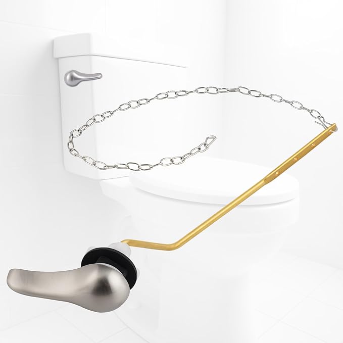 iFealClear Universal Metal Toilet Tank Flush Lever Replacement, Side Mount Toilet Handle Replacement Kit, Solid Brass Toilet Trip Lever Fits Most Toilets, Stainless Steel Chain, Brushed Nickel