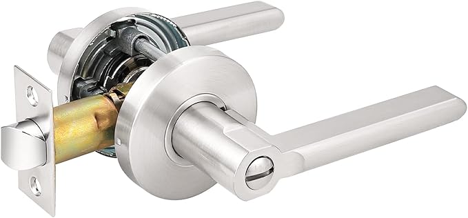 Probrico Satin Nickel Privacy Door Lever, Flat Interior Bath/Bed Door Handle, Reversible for Right & Left Handed Bedroom/Bathroom Doors, 1 Pack