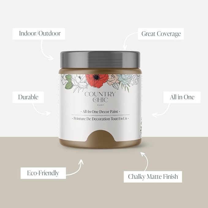 Country Chic All-in-One Chalk Paint for Furniture, Cabinets, Home Decor, Eco-Friendly, Matte Finish, Built-In Primer & Top Coat for Wood, Metal - Driftwood (Brown) - 8 oz (237 ml)