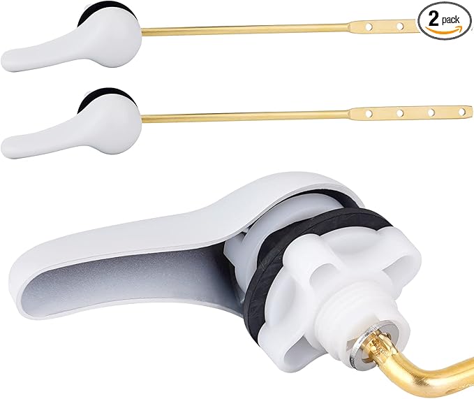 iFealClear 2 Pack Toilet Handle Kit, Universal Front Mount Tank Flush Lever, Solid Brass Trip Lever Fits Most Toilets, White