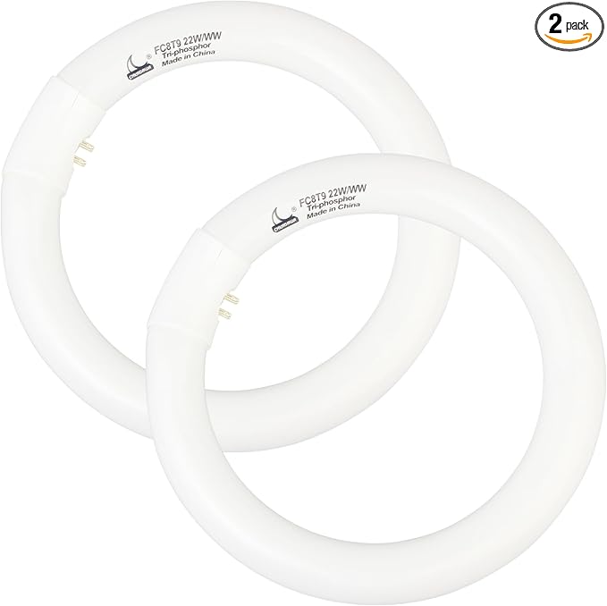 FC8T9/KB 22W Round Light Bulb, 8 Inch T9 22 Watt Circular Fluorescent Light Bulbs, Replacement Circline Fluorescent Lamp, Warm White 3000K 1400 Lumens, G10q 4 Pin Prong, 2 Pack