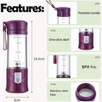 Personal Blender for Shakes and Smoothies, Portable Blender, Mini Small Juice Mixer machine for Kitchen, Office, Gym, 4000mAh,(Purple)