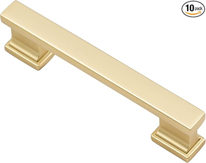 Alzassbg 10 Pack Matt Gold Cabinet Pulls, 3-3/4 Inch(96mm) Hole Centers Kitchen Cabinet Handles for Cabinets and Drawers AL3061MGP