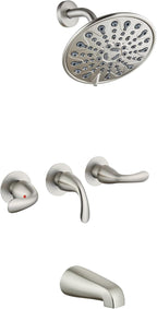 gotonovo 3 Handle Tub Shower Faucet Set, Bathtub Shower Fixture,Bathroom Tub and Shower Faucet Combo Shower System Complete Tub and Shower Trim Kit with 6 Settings Showerhead Brushed Nickel
