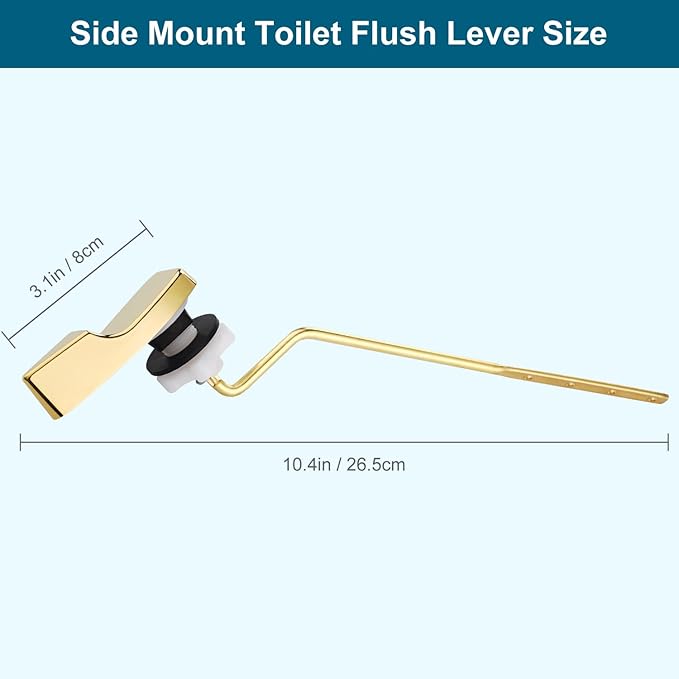 Universal Side Mount Metal Toilet Handle Replacement Kit Compatible with American Standard/Mansfield/Gerber/TOTO/Kohler Toilet, Toilet Tank Flusher Lever with Flapper Chain, Shiny Gold