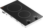 VEVOR Electric Cooktop, Built-in Electric Stove Top, with Glass Panel, Knob Control, 11 Heat Levels, for Diverse Cooking Requirements (12inch-2burners/110V)