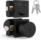Mega Handles SUANA Entrance Combo, Door Knob and Cylinder Deadbolt and Key Combo, Heavy Duty Locking Door Knobs for Left or Right-Handed Doors – Matte Black