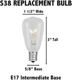 Novelty Lights Incandescent ST38 Edison Replacement Bulbs - Outdoor Individual Bulbs for Events, Holiday Parties, Patios, and More - E17/C9 Intermediate Base, 7 Watt Lights (Clear, 25 Pack)