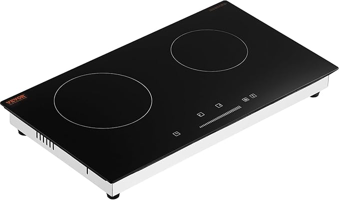 VEVOR Electric Radiant Cooktop, 24in 2 Burners Built-in Electric Stove Top, 1800W Ceramic Top Cooktop with Glass Panel, Touch Control, 9 Heat Level, Residual Heat Indicator,Timer, Child Lock, 120V