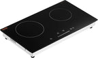VEVOR Electric Radiant Cooktop, 24in 2 Burners Built-in Electric Stove Top, 1800W Ceramic Top Cooktop with Glass Panel, Touch Control, 9 Heat Level, Residual Heat Indicator,Timer, Child Lock, 120V