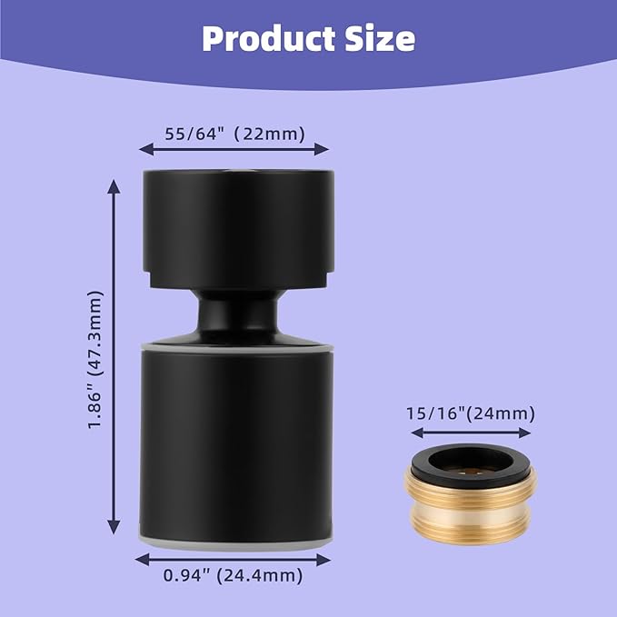 Hibbent NSF/ANSI/CAN 61 Certified Faucet Aerator, 360 Degree Swivel Kitchen Sink Aerator, CUPC Certification Dual-function Sprayer Faucet Replacement Part 55/64 Inch Female Thread - Matte Black