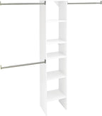ClosetMaid SuiteSymphony Wood Closet Organizer Starter Kit with Tower and 3 Hang Rods, Shelves, Adjustable, Fits Spaces 4 – 9 ft. Wide, Engineered Wood, Pure White, 16"
