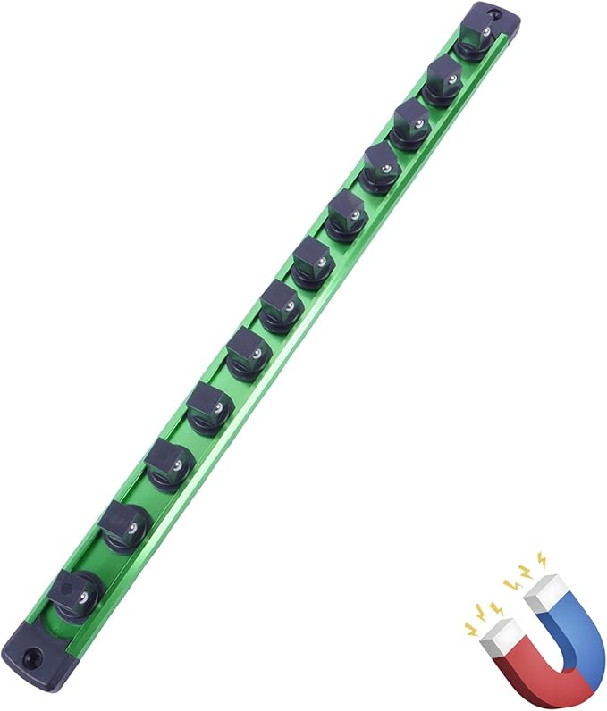 Magnetic Socket Holder Organizer Set:1/2-Inch Drive Socket Trays Socket, 360° Swivel 12 Clips Socket Holder Kit, For Automotive Mechanic Garage (Green)