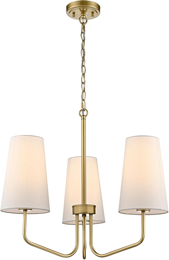 Modern Gold 3-Light Chandelier with Fabric Shade Chandelier E26 Pendant Light for Living Room, Entryway, Living Room,Bedroom Adjustable
