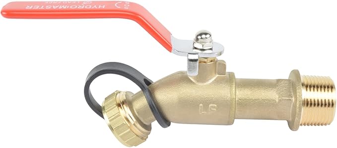Full Port Brass 3/4" MNPT Water Heater Drain/Flush Ball valve(2 inch Shank, LF Compliant, 180 Degree Handle, w/Garden Hose Cap)