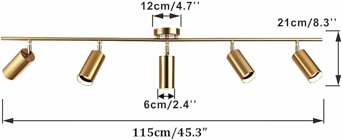 KCO Lighting Modern 5-Lights LED Track Lighting Kit Brushed Brass Kitchen Ceiling Spotlights Light Fixture Mid Century Gold Adjustable Flush Mount Ceiling Spot Light (5 Lights)
