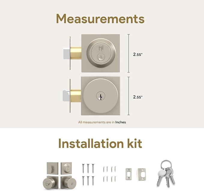 Mega Handles SUANA Entrance Combo, Door Knob and Cylinder Deadbolt and Key Combo, Heavy Duty Locking Door Knobs for Left or Right-Handed Doors – Satin Nickel