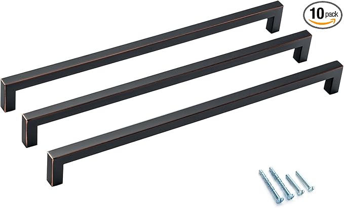 10 Pack 12-3/5 Inch Oil Rubbed Bronze Drawer Handles Square Cabinet Pulls Black Handles with Bronze Edge Cupboard Handles Modern Stainless Steel Kitchen Cabinet Handles and Pulls