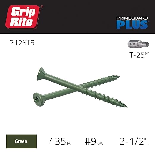 Grip Rite L212ST5 2-1/2-inch by 9 Green T-25 Star Drive PrimeGuard Plus Wood Construction Screw