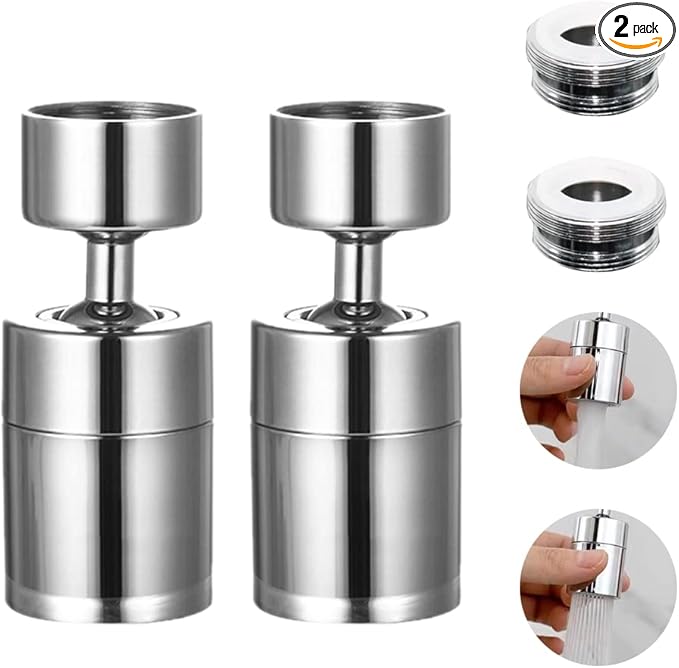 2 Pack Sink Faucet Aerator 360 Degree Swivel Kitchen Faucet Sprayer Attachment,Dual Water Flow Modes, 55/64 Inch-27UNS Female Thread,15/16 Inch-27UNS Male Thread Adapters