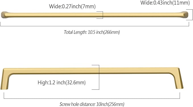 10 Pack 10 Inch Gold Cabinet Handles - Kitchen Hardware Pulls for Cabinets