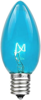 Novelty Lights Christmas Replacement Bulbs - Outdoor Individual Bulbs for Events, Holiday Parties, Patios, and More - C7/E12 Candelabra Base, 5 Watt Lights (Teal, 25 Pack)