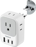 TESSAN Italy Travel Plug Adapter, Type L Adapter for Travel with 4 Outlets 3 USB (2 USB-C), Power Adaptor for US to Italy Chile Rome Uruguay Milan Libya