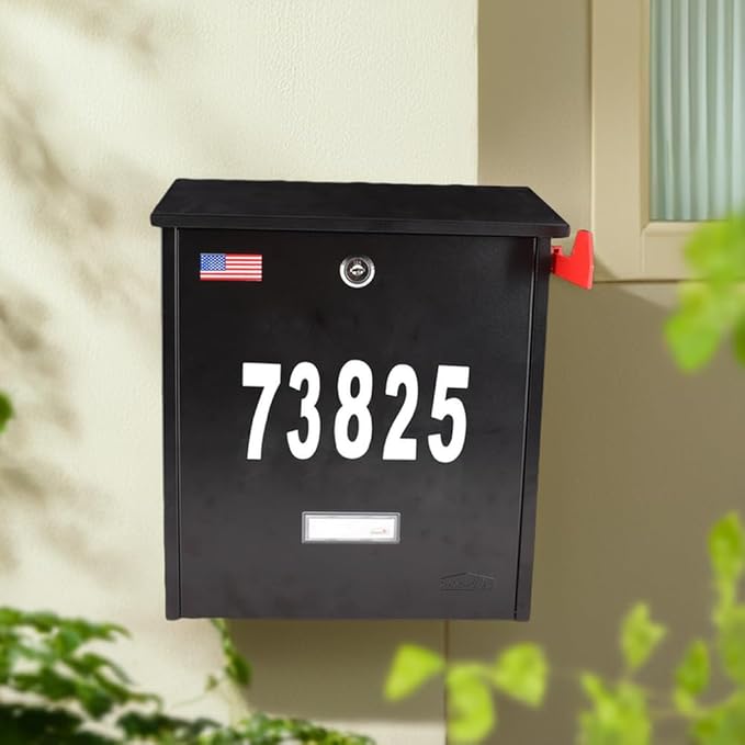Wall Mount Locking Mailbox - Black Large Capacity Security Mailbox - Waterproof Stainless Steel Vertical Drop Mail Box Outdoor with Key