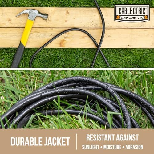 25 Ft Black Oil Resistant Extension Cord for Farms & Ranches - 12/3 SJTOW Heavy Duty 12 Gauge Outdoor Cable with 3 Prong Grounded Plug, 15 AMP