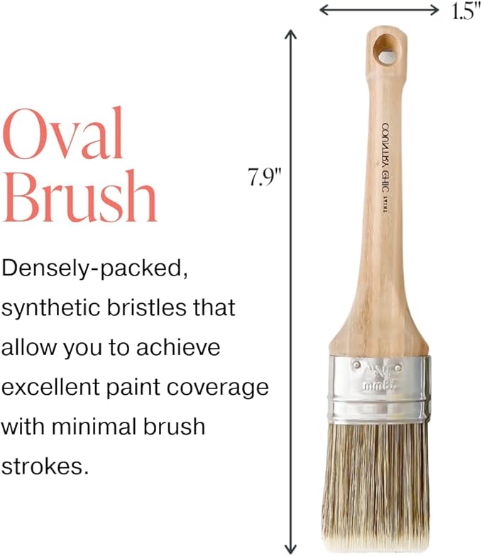Chalk Style Paint Brush - Oval Brush with Synthetic Bristles for Smooth Furniture Paint Application with Minimal Brush Strokes, No Shedding, Vegan, Best for Water-Based Paint - 1.5"