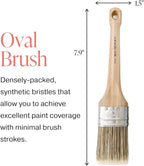 Chalk Style Paint Brush - Oval Brush with Synthetic Bristles for Smooth Furniture Paint Application with Minimal Brush Strokes, No Shedding, Vegan, Best for Water-Based Paint - 1.5"