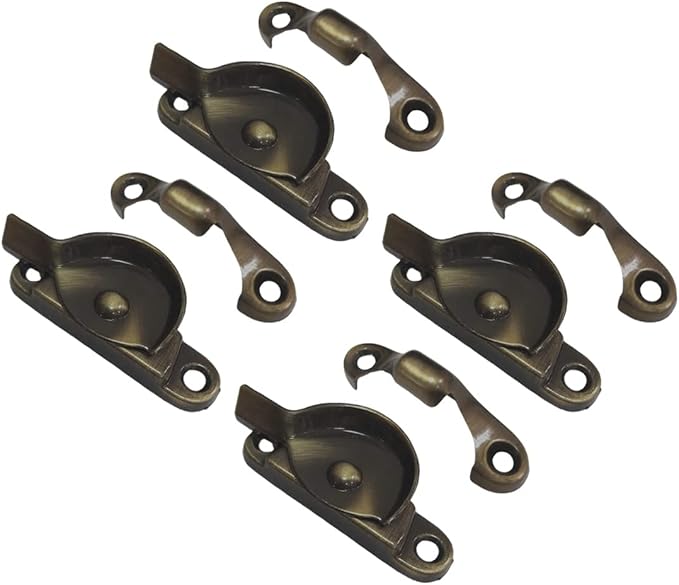 QCAA Zinc Die Cast Window Sash Lock, (4pack, Antique Brass Brushed)