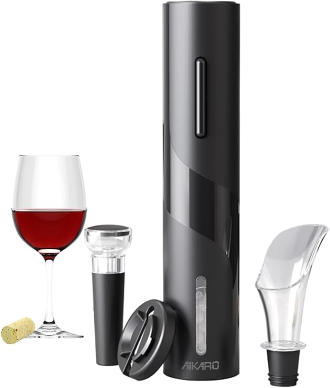 AIKARO - Electric Wine Bottle Opener Automatic Electronic Corkscrew, Battery Operated (Set)