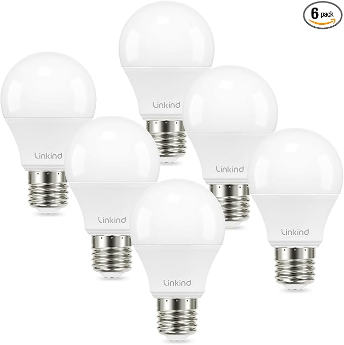 Linkind A19 LED Light Bulbs, 60W Equivalent Dimmable Light Bulbs, 4000K Cool White, 9W 840 Lumens LED Bulbs, E26 Standard Base 120V, Lighting for Bedroom Living Room Home Office, 6 Packs