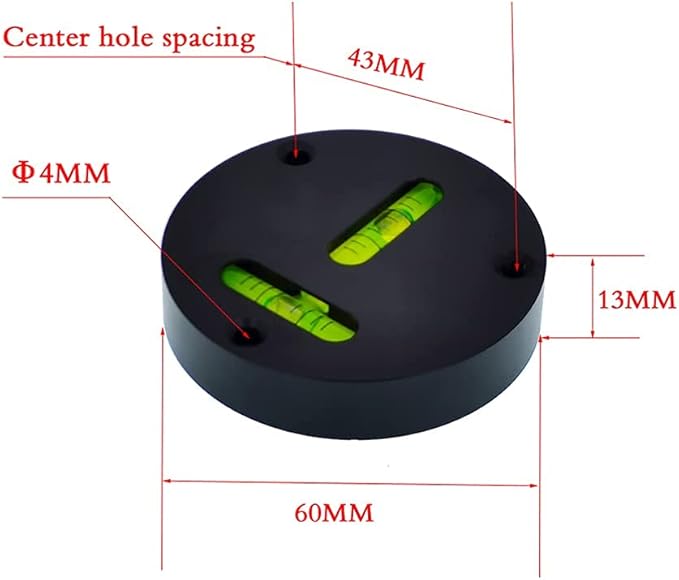 UMEI Universal Glass Level - Metal Round Horizontal Bubble T-Type Two-Way Level - Black - 60mm Diameter - 5' / 2mm Accuracy