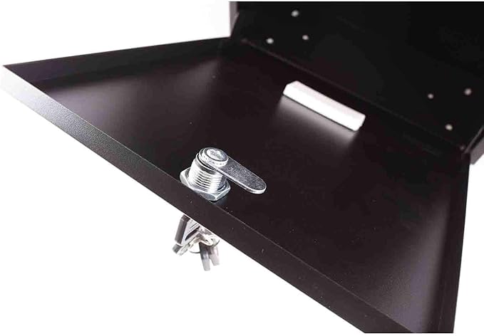 Wall Mount Locking Mailbox - Black Large Capacity Security Mailbox - Waterproof Stainless Steel Vertical Drop Mail Box Outdoor with Key