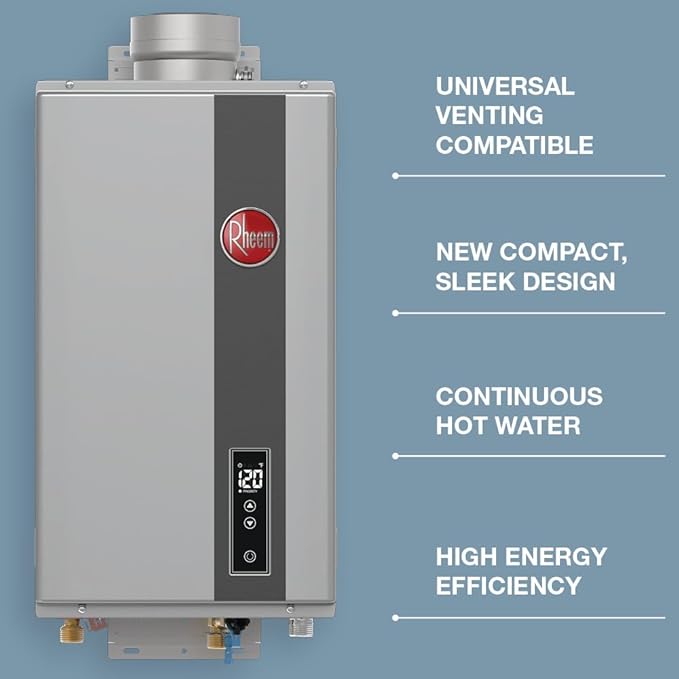 Rheem RTG-95DVLN-3 High Efficiency Non-Condensing Indoor Tankless Natural Gas Water Heater, 9.5 GPM