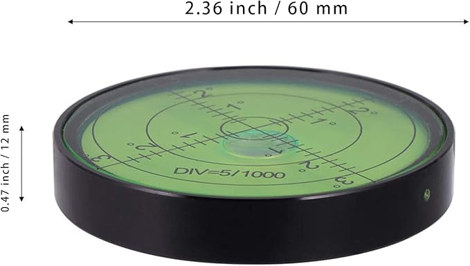 Aluminium High Precision Horizontal Leveler Bubble Level Tool Circle Round 2.4 Inch 60mm (Black,Green)