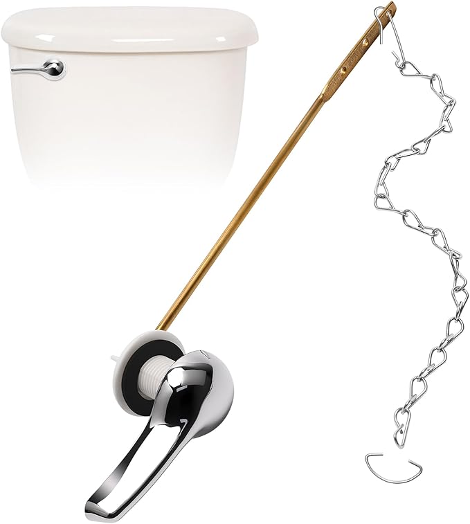 Universal Metal Front Mount Toilet Handle Replacement Kit Chrome Toilet Handle Brass Lever with Stainless Steel Chain Front Universal Flusher Replacement Kit