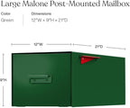 post & porch Malone Mailbox | Post Mounted Mailbox | Black/White/Gray/Brown/Red/Blue/Green, Regular or Large, Weatherproof Mail Box for Outside, Customizable (Green, Large)