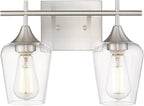 2 Lights Bathroom Light Fixture, 15 Inch Brushed Nickel Bathroom Vanity Lights Over Mirror, Modern Farmhouse Bath Wall Sconce Light with Clear Glass, WL9167-2C