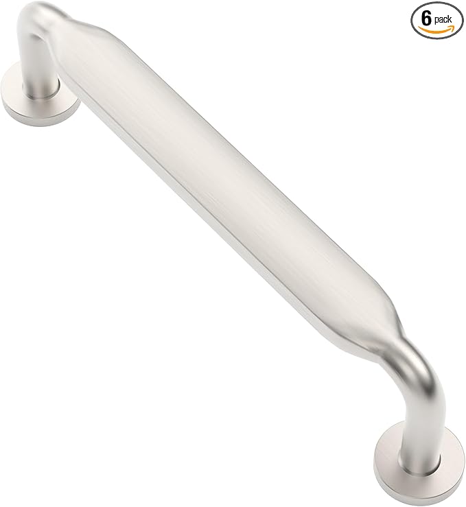 Alzassbg 6 Pack Brushed Satin Nickel Cabinet Handles, 3-3/4 Inch(96mm) Hole Centers Arch Modern Cabinet Pulls Kitchen Cabinets Hardware for Cabinets and Drawers AL3503SN